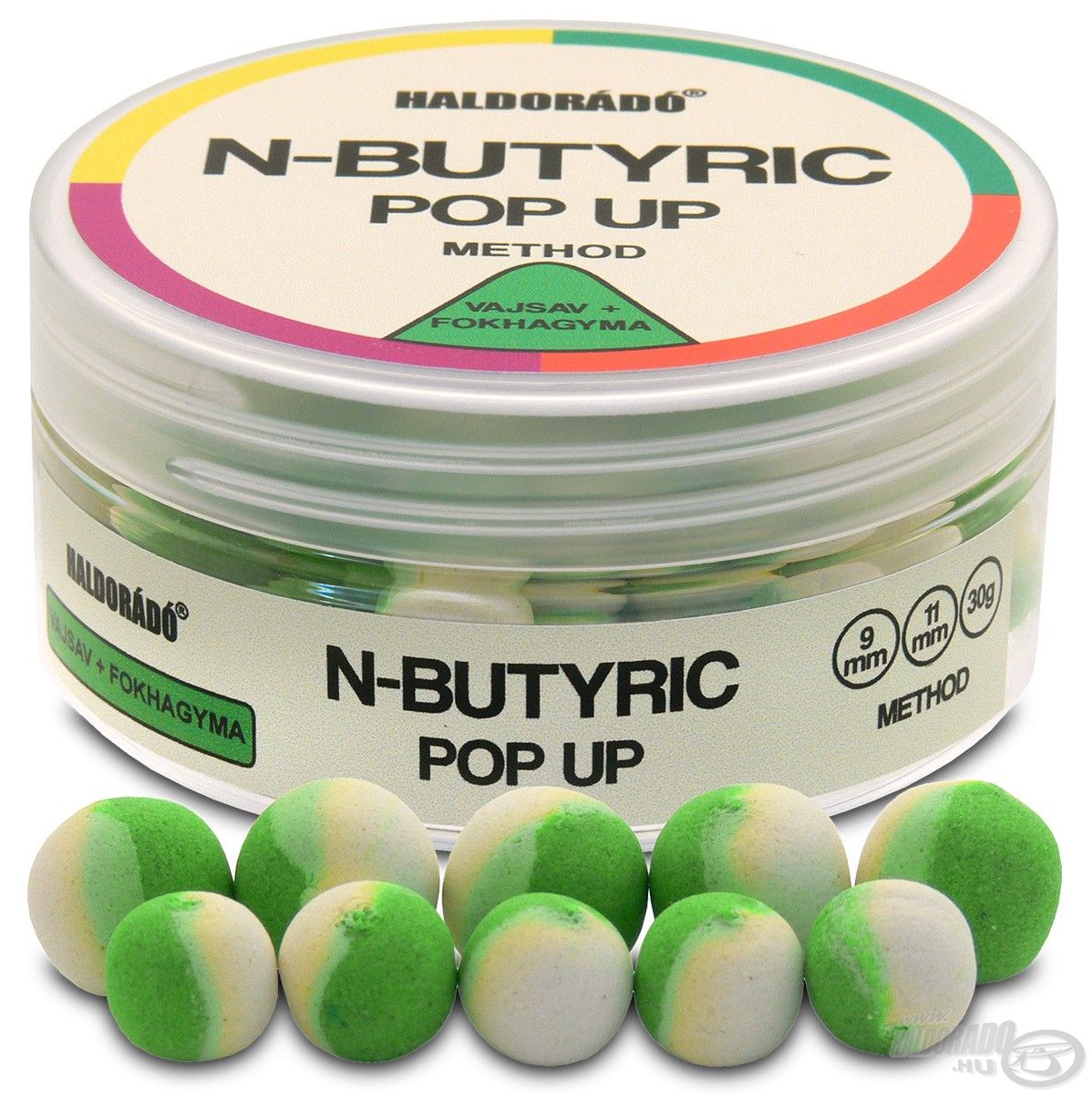 Az N-Butyric Pop Up - Vajsav + Fokhagyma csali is látványos színeket kapott