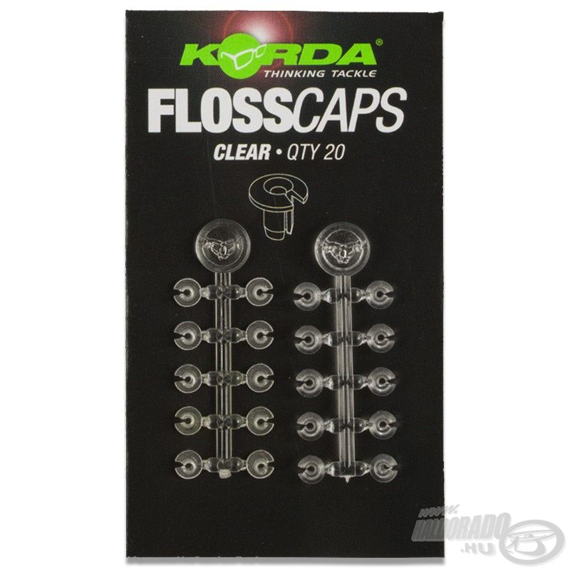 A Korda Floss Caps segítségével a legegyszerűbben és legbiztonságosabban rögzíthető a csali, Bait Floss-szal való horgászat esetén