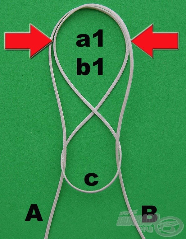 Toljuk egymásra az újonnan kapott hurkokat az „a1” és a „b1”-et