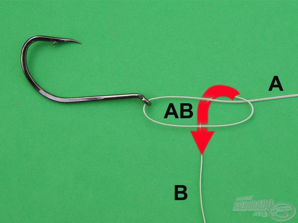 Vegyük át a „B” véget az összefogott „AB” dupla szál mögött