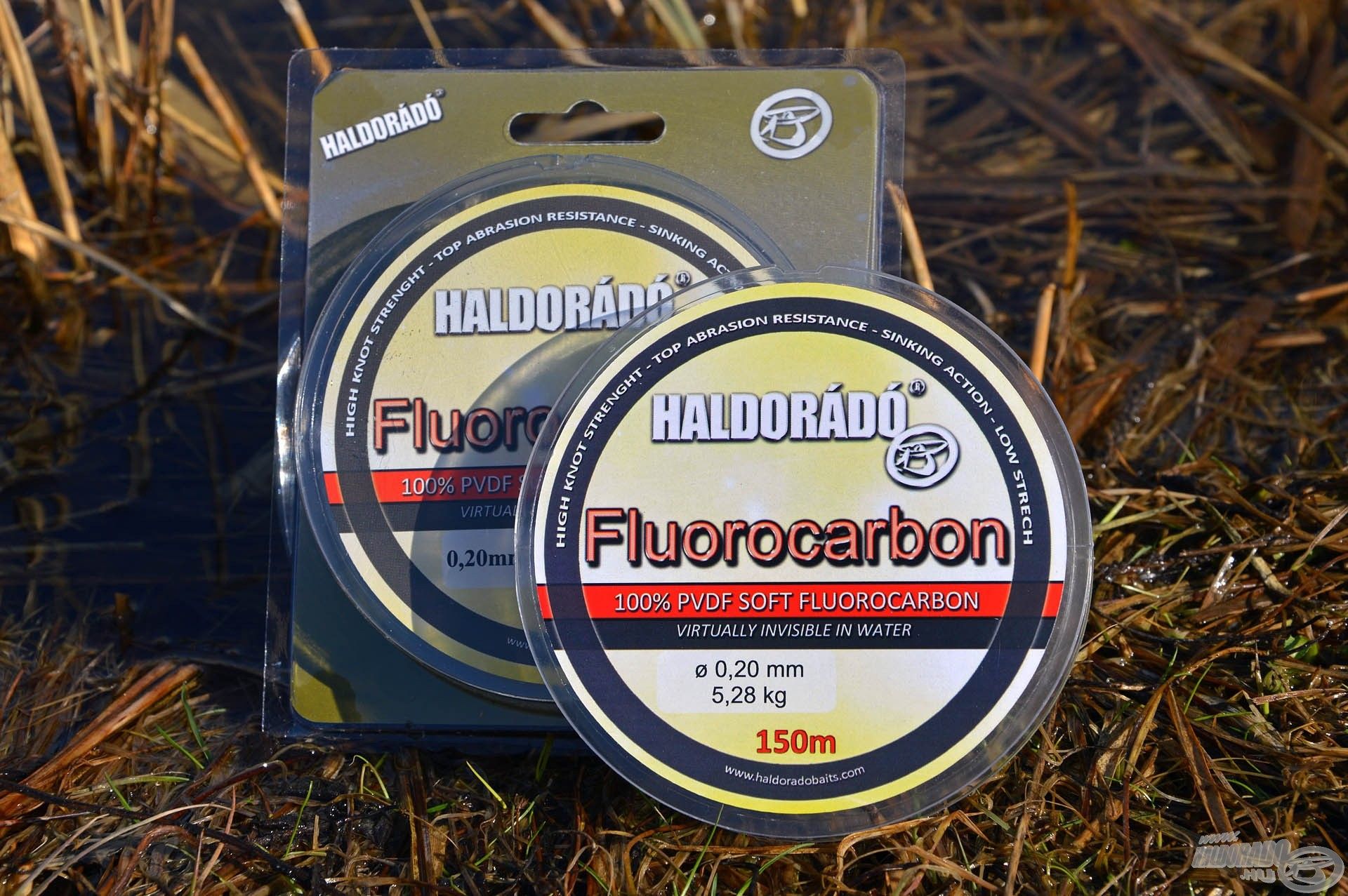 A Haldorádó Fluorocarbon 1,42-es fénytörési indexének köszönhetően szinte láthatatlan a vízben