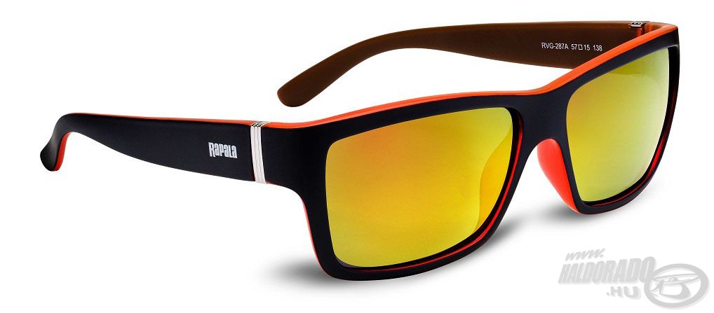 A Sportsman’s UVG-287A napszemüveg megjelenése sportos, kívül fekete, belül piros kerettel tervezték, illetve sárga színű tükörbevonatos lencsével rendelkezik