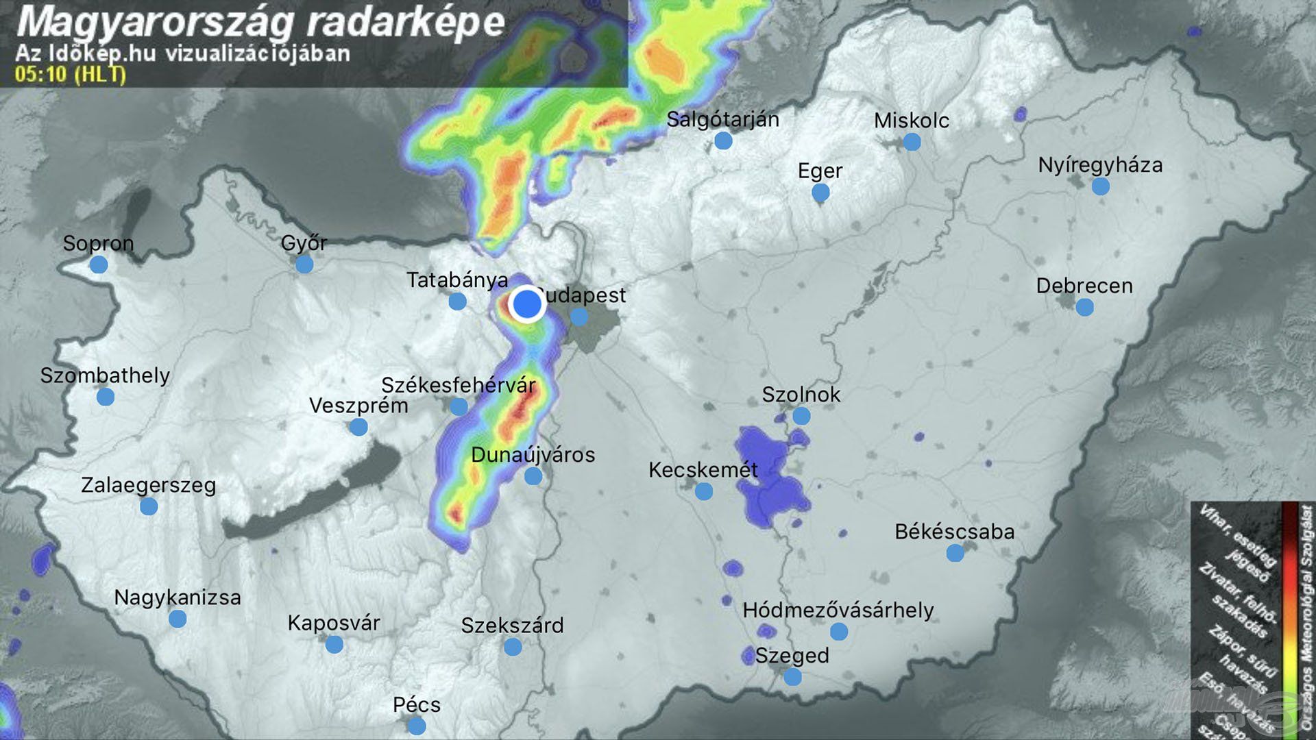 Balsejtelmes radarkép a horgászat reggelén