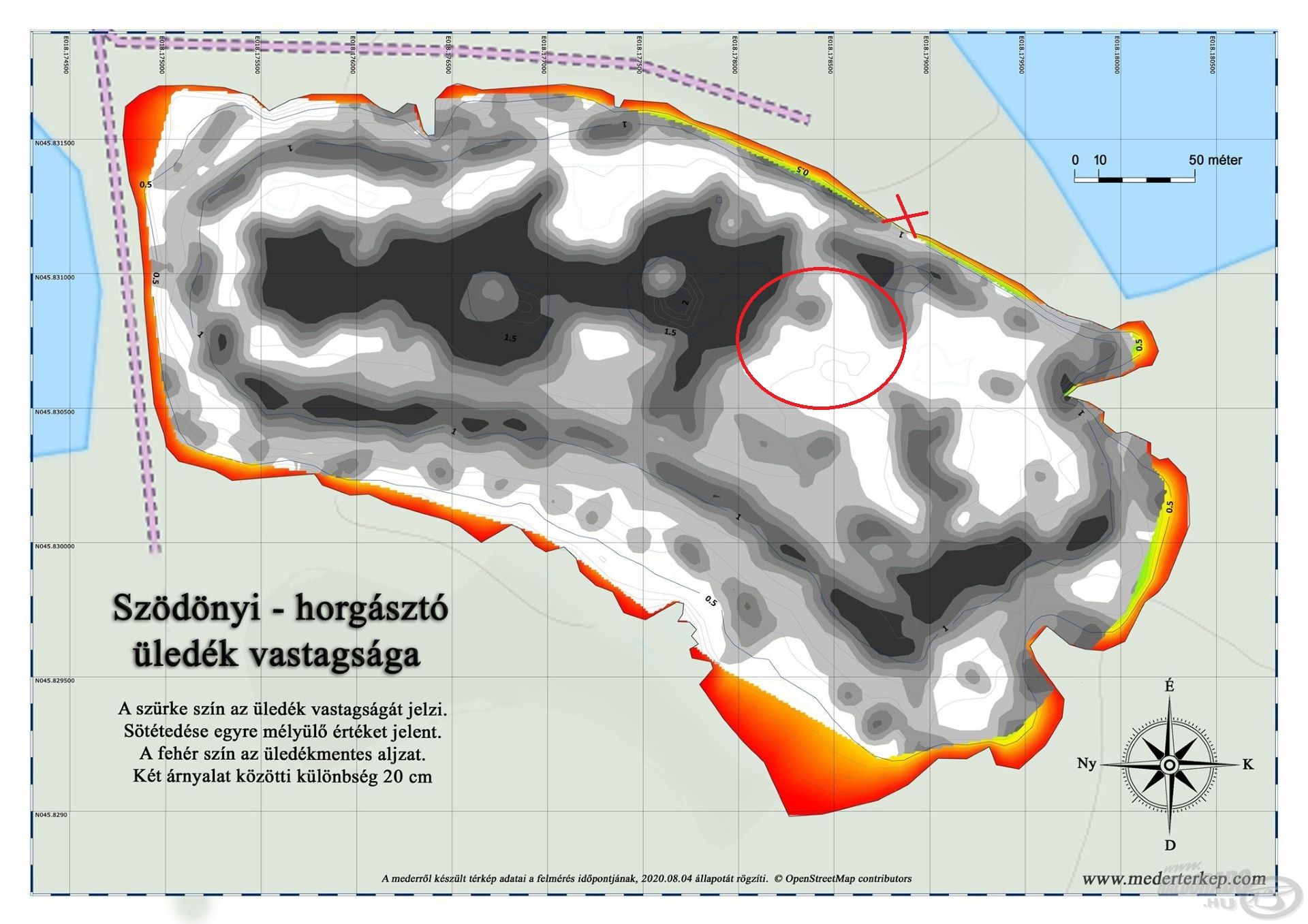 A tó üledékvastagságáról készített mederfenék-térkép is jól mutatja, hogy a lehető legjobb helyre ültem le