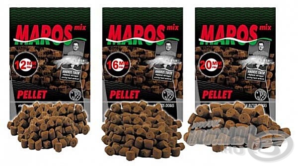 A Maros Mix XXL Ponty pellet 3 különböző méretben (12, 16, 20 mm) fúrt, valamint ettől az évtől 8 mm-es tömör változatban is kapható lesz!