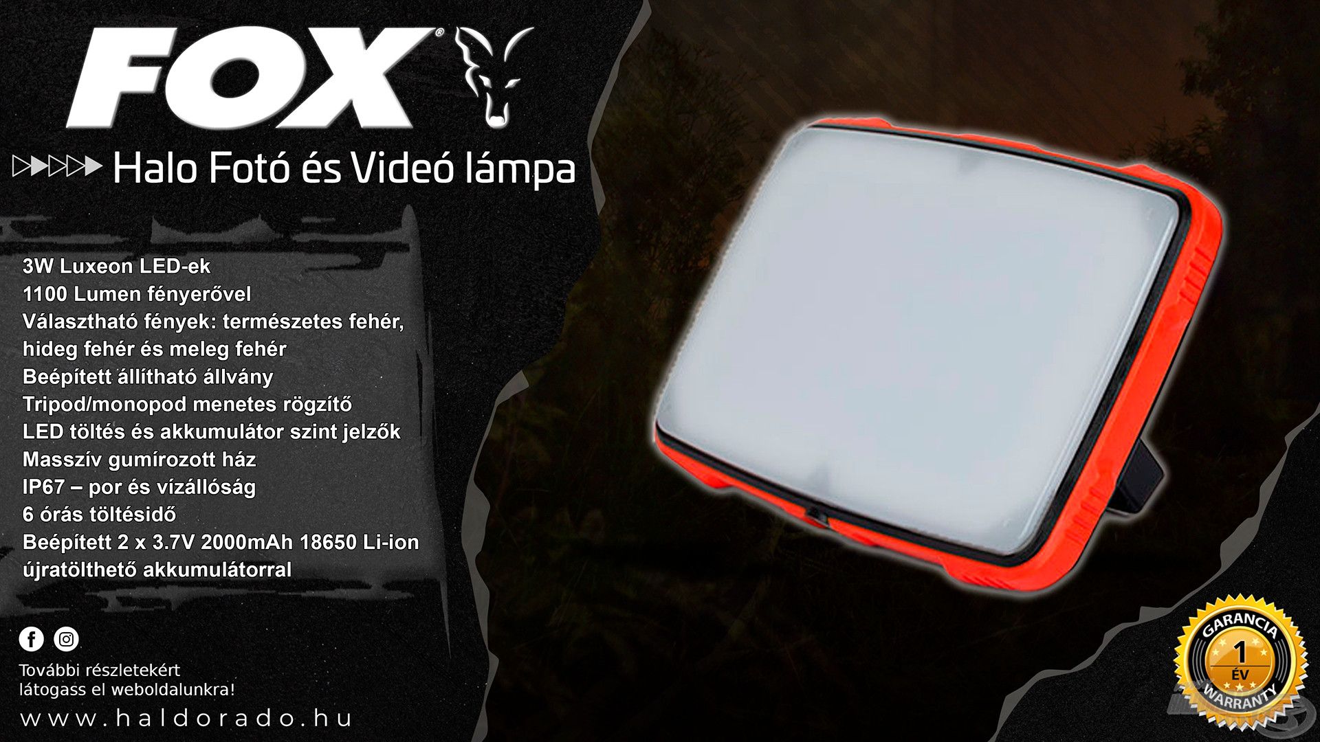 A FOX Halo Fotó és Videó lámpa egy prémium minőségű, multifunkcionális világítóeszköz
