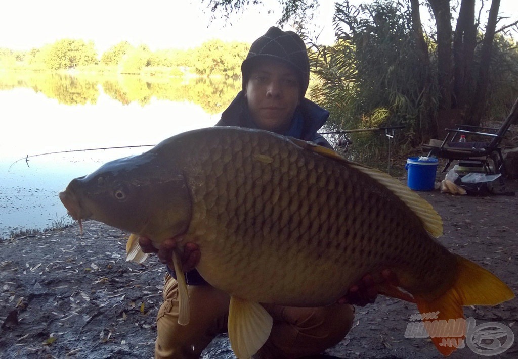 Egy ekkora pontyot megfogni, ilyen hideg időszakban számomra felemelő érzés. A gyönyörű tőponty súlya: 14,75 kg volt. Megérte a reggeli órákat végigfagyoskodni!