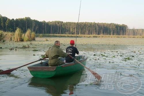 A kapásokat követően minden hal után csónakkal kell menni a sűrű töklevél miatt