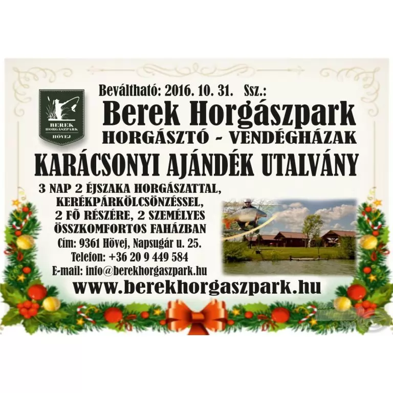 BEREK HORGÁSZPARK Ajándék horgászutalvány 2 Fő - 3 Nap / 1