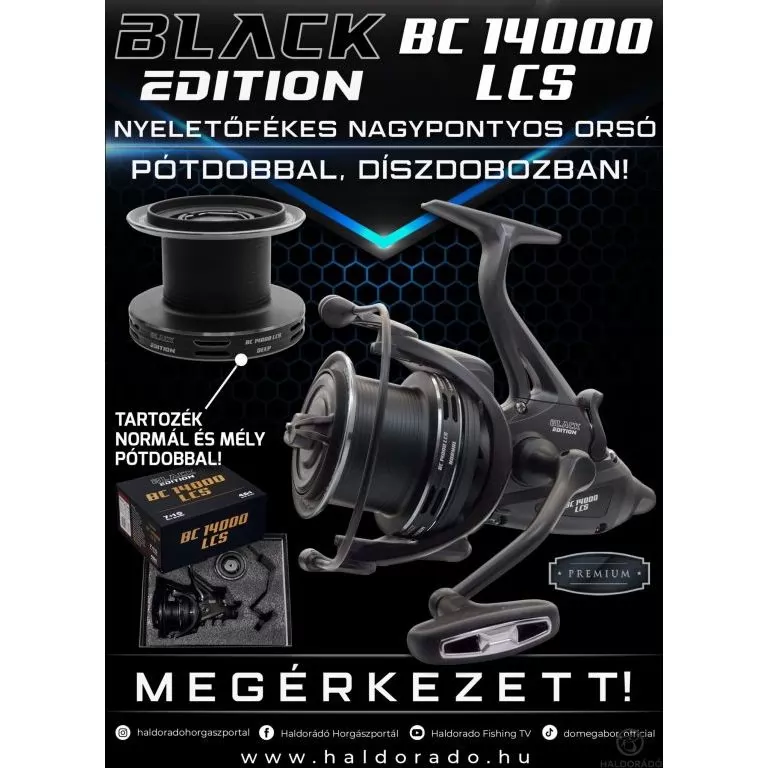 BLACK EDITION BC 14000 LCS nyeletőfékes nagypontyos orsó pótdobbal, díszdobozban / 1