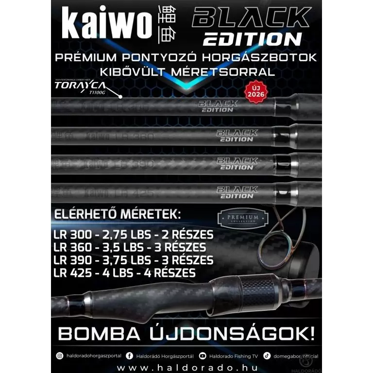 BLACK EDITION Kaiwo LR 390 3,75 Lbs távdobó horgászbot 180 méterig / 1