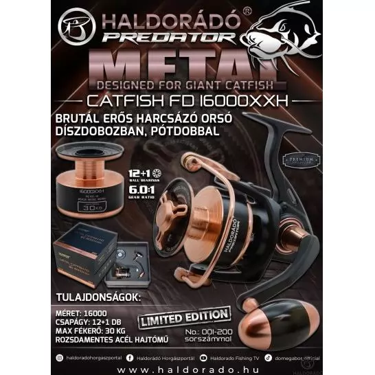 HALDORÁDÓ Predator Metal Catfish FD 16000XXH brutál erős harcsázó orsó díszdobozban, pótdobbal termék kép