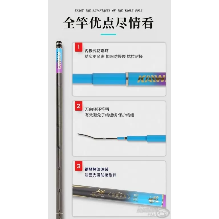 KAIWO Cápa-szúrás 5,4 m LE - pillekönnyű és erős spiccbot maximum 20 kg-os halakig / 12