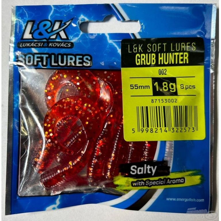 L&K Grub Hunter twister 5,5 cm - 002 piros csillámos