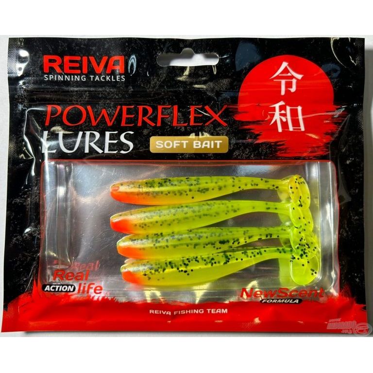 REIVA Flash Shad 10 cm - Zöld-Narancs Flitter