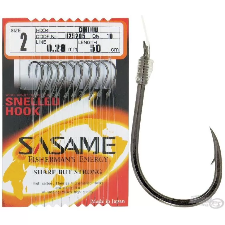 SASAME Chinu előkötött horog fekete 10 / 0,14 mm / 1