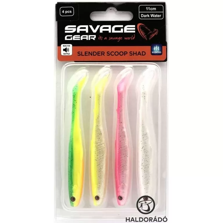 SAVAGE GEAR Slender Scoop Shad 11 cm - Dark Water Mix 4 db műcsali szett / 1